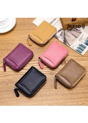 Unisex Leather Credit Card Wallet RFID Zipper Wallet for Men Women Small Pocket Organizer Key Holder Changing Storage Bag