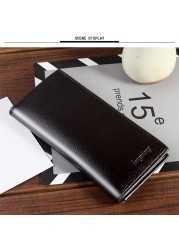 Lkeep PU Leather Wallet Male Slim Luxury Men Long Zipper Clutch Black Card Slot Money Bag Male Purse