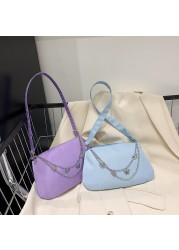 2022 Women Nylon Shoulder Underarm Bag Fashion Solid Color Butterfly Chain Color Zipper Small Purse Handbag Casual Shopping Bags