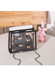 2022 Fashion Women Transparent Sweet Strawberry Pattern Clutches Shoulder Bag Chain Block Color Messenger Handbag Composite Tote