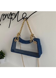 Summer Women Hand Woven Handbag Clear Waterproof Chain Shoulder Crossbody Bags Women Summer Wallet for Travel Shopping