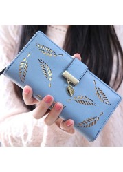 Leaves Hollow Women's Wallet Soft PU Leather Women's Clutch Wallet Female Designer Ladies Wallets Coin Card Purse