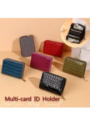 Solid Crocodile Pattern Women Card Holder PU Leather Credit Card Holder Zipper Business Card Pocket Unisex Travel Wallet