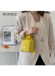 Daily Vintage Lattice Pattern Bucket Box PU Shoulder Bag Temperament Women Chain Crossbody Bags for Ladies Shopping