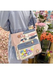 Kawaii Large Capacity Tote Bags Trendy Nylon Patchwork Shoulder School Book Bag For Teen Girls Fashion Student Crossbody Bag Sac