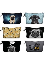 3D Pug Dog Printed Cosmetic Bags Dogs Cute Pattern for Makeup Bag Organizer Necessities Women Travel Woman Small Handbag