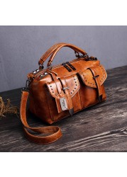 Retro Black Leather Handbag for Women Designer Accessory Vintage Shoulder Bag Fashionable XD09 2020