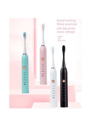 Rechargeable Electric Toothbrush Black White Sonic Oral Hygiene Toothbrush IPX7 Waterproof With Brush Head Replacement Gift