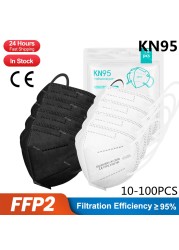 KN95 Mascarillas fpp2 mask homology adas europa 5 layer CE protection black face mask ffp2reuse zable Mascherina ffpp2