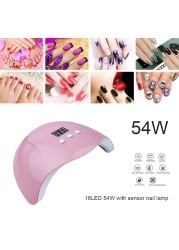 54W 18 Led Lights Nail Dryer UV Curing Lamp Nail Polish Gel Ice Povision Varnish Lamp Auto Sensor Nail Art Manicure Tool