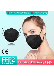 10-200pcs Black Mascarillas FPP2 Mascarillas KN95 Certified 5 Layers Adult Mascherina FFPP2 Approved Black Mask ffp2masque