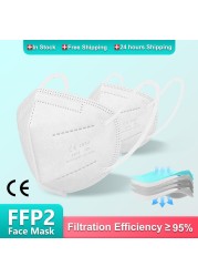 قناع FFP2 10/50/100 PCS KN95 أقنعة الكبار FFP2mask 5 رقائق Mascarillas FPP2 قناع الوجه الاسود FFPP2 وافق قناع ffp 2