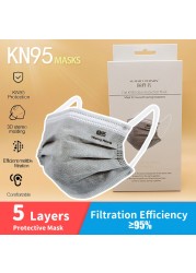 Adult 5 Layers Gray KN95 Activated Carbon Mask Respirator Safety Face FPP2 Mask mascarilla Dust Reusable FFP2 FFP3 20pcs/box