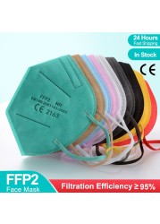 ماسكاريلاس FPP2 هومولوكادا CE 5-Layer KN95 أقنعة الوجه الفم الكبار التنفس Mascherine FFP2 FFPP2 واقية ffp2fan FFP3