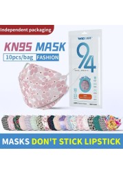 10pcs/bag KN95 Mask Korean Printed Face Mouth Mask 4 Layers Repeat Woman Fabric Breath-proof Non-stick Lipsti Mask