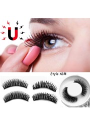 4pcs Natural False Eyelashes 3D Magnetic Eyelashes Reusable Mink Eyelashes Eyeliner Double Magnet Full Strip Magnetic Soft Lashes