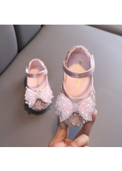 Autumn girls leather shoes princess square rhinestone bow single shoes fashion children performance wedding shoes