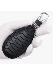 Snake Grain Cowhide Men's Key Car Key Case Protector Real Leather Zipper Key Wallet Waist Hanging Keychain Housekeeper Cover