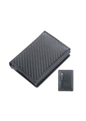 RFID Men's Carbon Fiber Mini Wallet Magnetic Button Smart Wallet Zipper Coin Purse Aluminum Alloy Slim Anti-theft Wallet for Men