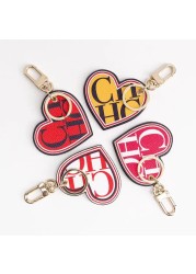 2021 Lovely PU Heart and Round CH Print Keyring Necklace Bag Accessories for Women