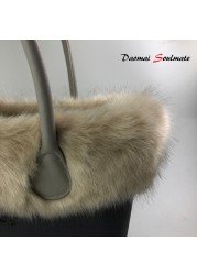 High Quality Faux Fox Fur Plush Decoration Thermal Decoration Plush Vintage Bag Small obag O Bag Ornament Eva Handbag