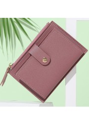 Men Women Fashion Solid Color Credit Card ID Card Multiple Slot Zipper Card Holder Casual PU Leather Coin Purse Pocket Wallet