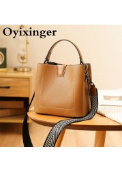 OYIXINGER Women's Luxury Shoulder Bag Leather Wristwatches Classic Bucket Bag Lychee Crossbody Bags Chic Ladies Handbag