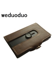 Genuine Leather Card Holder with Latch for Men Fashion Smart Card Wallet Aluminum Credit Card Holder New Style 2019