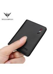 Williaampolo 100% Genuine Leather Men Wallet RFID Card Holder Wallets for Man Slim Small Wallet Small Money Bag Male Purses