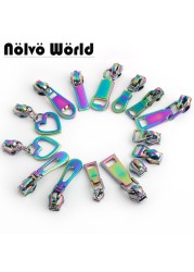 10-50-100pcs 11 types 5# iridescent rainbow metal nylon head teeth zipper puller slider for clothes purse bag accessories