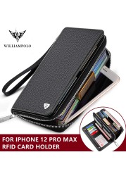 Williapolo Men's Clutch Bag Business Wallet Card Holder Coin Purse 100% Cowhide Leather Wallet for Men Passport Cover