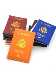 PU Leather Passport Cover Vintage American Covers Card Holder Organizer Bag Travel USA