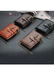 Retro Men Double Zipper Portable Mini Wallet Multi Slot Card Holder Small Wallet With Chain Fashion Solid Color PU Leather Burse