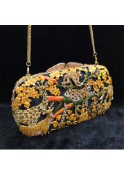 New Prom Animal Crystal Evening Bag Black Clutch Yellow Women Party Purse Diamond Ladies Night Club Clutches Chain Shoulder Bags