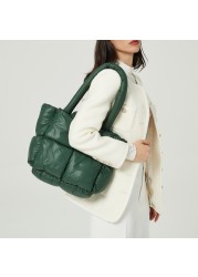 Fashion large handbag quilted nylon bottom cotton handbag winter new simple design pure color soft checkered mini shoulder bag