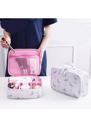 Travel Cosmetic Bag with Flamingo Patterns for Women, Zipper Trunk Makeup Bag, Storage Bag, Toiletry Box