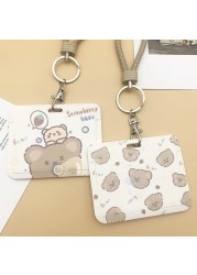 New Women Card Holder Lanyard ID Badge Card Holders Girls Cute Bear Bank Certificate Photocard Name Card Cover Female