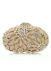 Gold Metal Leaves White Crystals Evening Bags Luxury Women Wedding Party Purse Ball Bag Rhinestone Mini Minaudio Ere