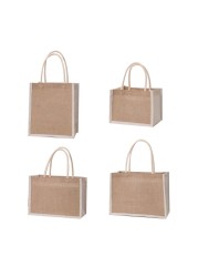 Jute Tote Bags Burlap Handbag Reusable Beach Grocery Shopping Bag With Handle Large Capacity For Women Girls