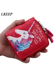 New Cartoon Unicorn Women's Wallet Coin Purse Students Kids Small Zip Zero Purse Card Holder Wallet Women Fashion Ladies