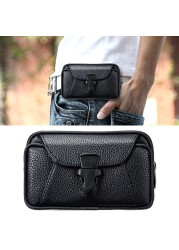 Multifunctional leather belt bag solid color men's business style belt bag horizontal and vertical section wallet purse