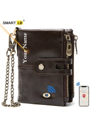 Smart Anti-lost Wallet GPS Record Genuine Leather Men Wallets Zipper Coin Pocket Chain Purse Card Holder Wallet Free Engraving