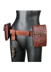 Vintage Leather Belt Waist Pack Women Men Steampunk Double Pouch Waist Bag Phone Holder Waterproof Bum Purse Knight Costume