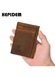 HEPIDEM RFID High Quality Crazy Horse Genuine Leather Slim Wallet 2020 New Front Pocket Money Dollar Bill Small Wallet for Men 109