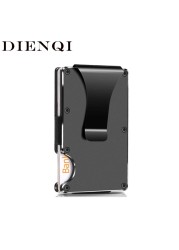 DIENQI RFID المعادن بطاقة حامل الرجال النساء محافظ المال أكياس محفظة البسيطة ضئيلة محفظة الأزياء صغيرة رقيقة الذكور أسود walet للرجال