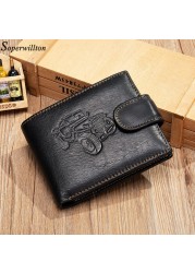 New Men's Genuine Leather Wallet Purse Holder Vintage Business Short 2 Fold Embossing Purse Male Zipper Coin Hasp Purse Money Bag