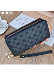 Long Wallet Double Zipper Crown Embroidery Thread Wallet Women Multi Cards Fashion Wild Mobile Phone Bag Wallets 785