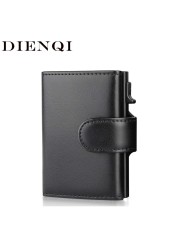 DIENQI RFID Genuine Leather Men Wallets Fashion Card Holder Trifold Wallet Smart Money Bags Slim Thin Coin Purse Pocket Purse