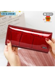 Genuine Leather Long Wallet With Magnetic Closure For Women Free Gift Fashion Wallet