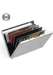 Fashion Aluminum Magnetic Card Holders Women Men Metal Cowhide RFID Credit Card Business Card Holders Organizer Wallet Purse